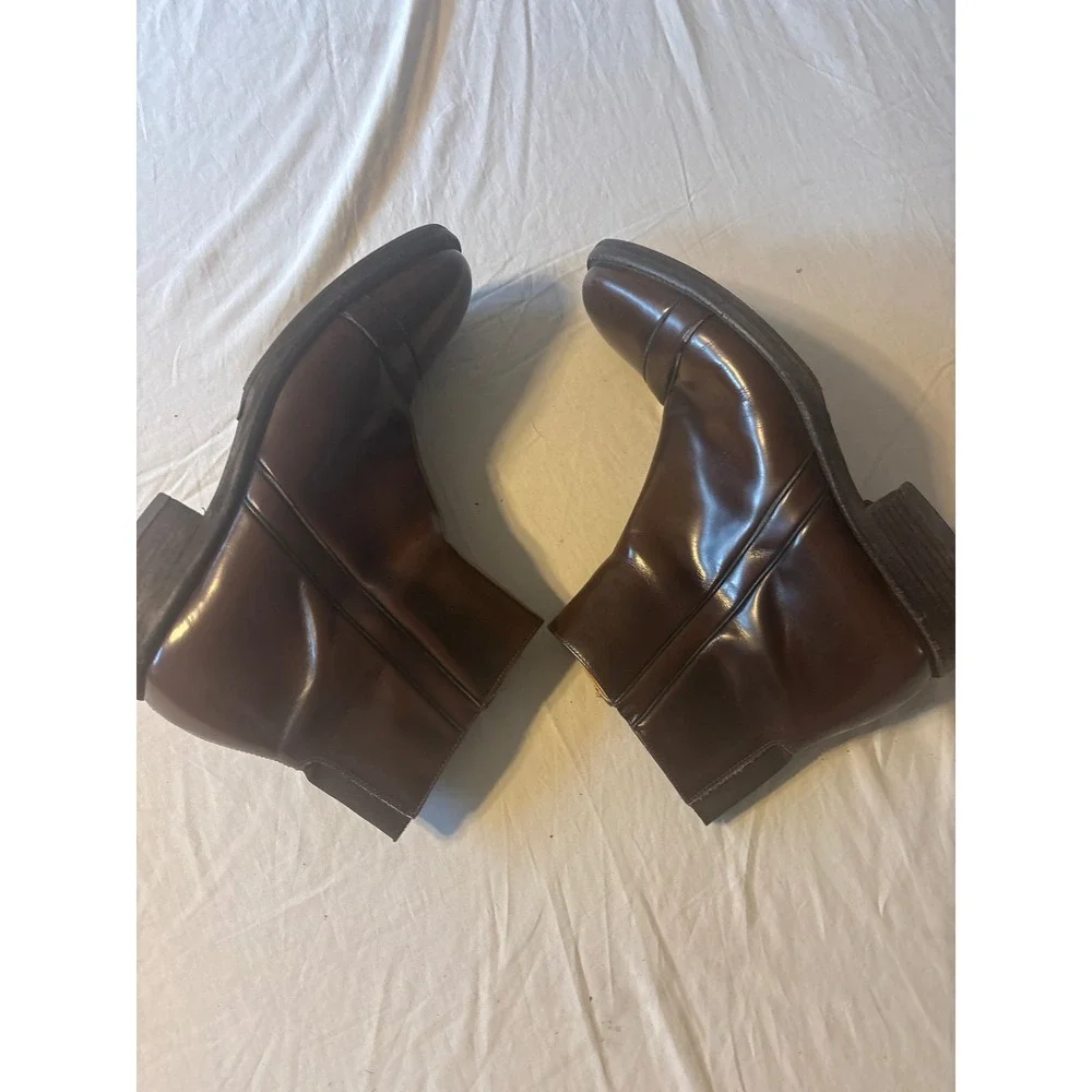 Kenneth Cole  Leather Cap Toe Ankle Boots Mens 12 Brown Side Zip Made in Italy